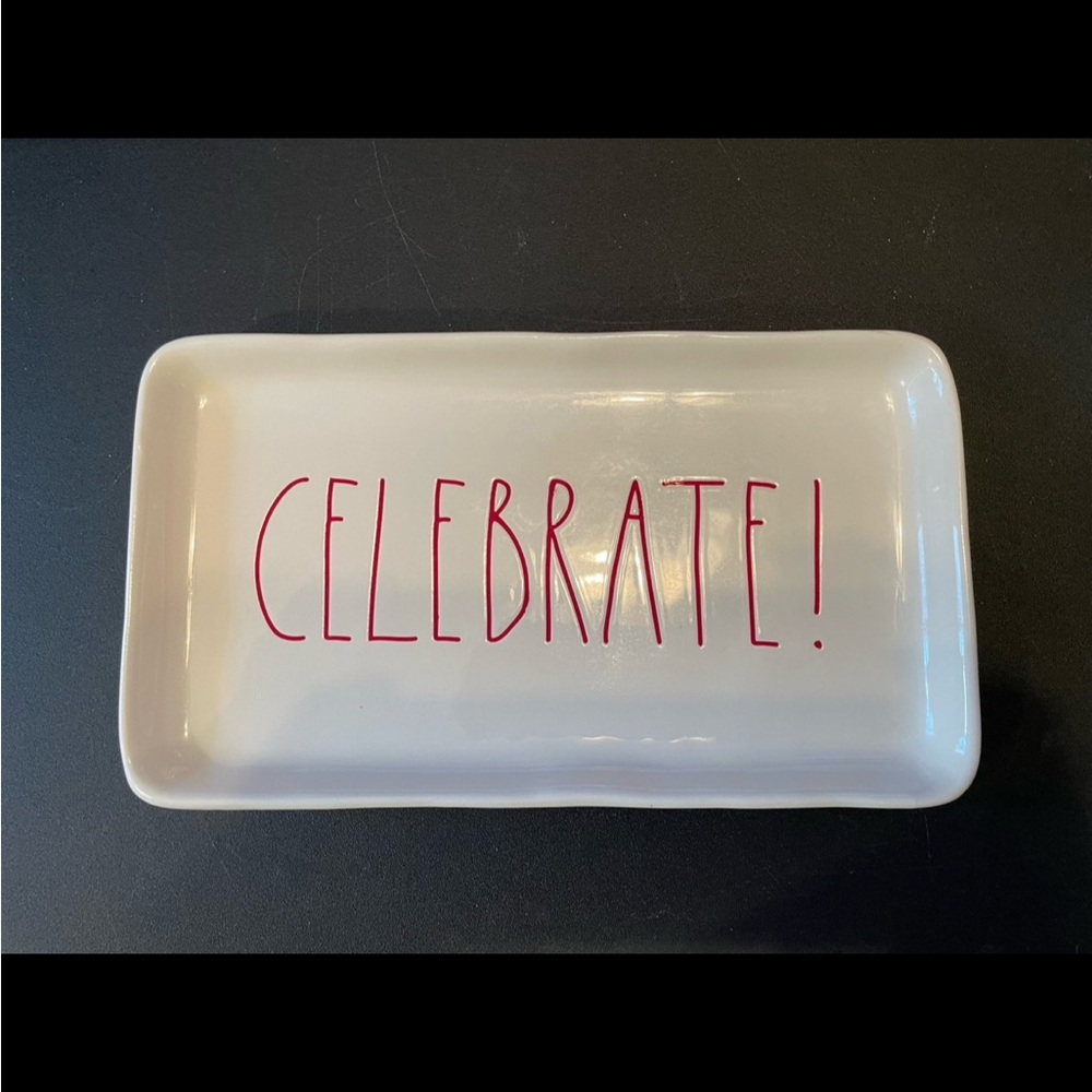 White Rectangular Tray with Red 'Celebrate!' Text